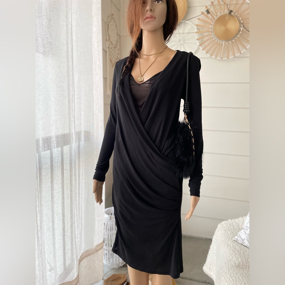 Mango Basics Black Long Sleeve Knee Length Dress